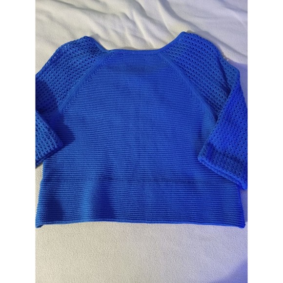 Jones New York Sport Petite Medium knit top open knit 3/4 sleeves hemmed blue - Picture 8 of 8